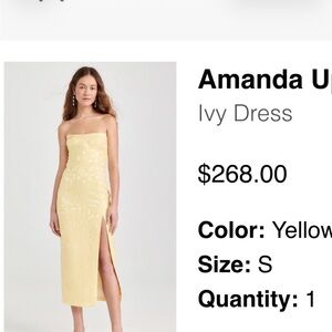 Amanda Uprichard Strapless Yellow Floral Midi Dress with Front Slit